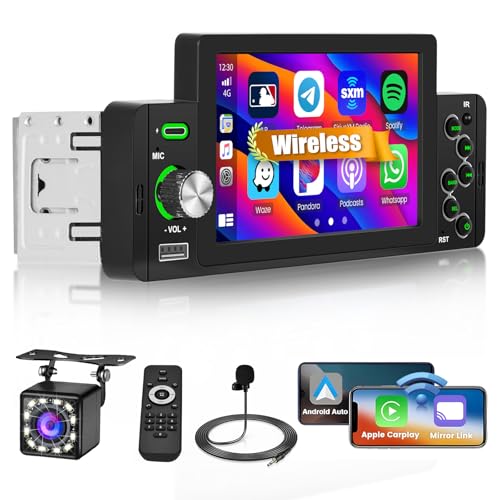Hikity 1 Din Autoradio, CarPlay Android Auto Wireless, 5'' Touchscreen Radio, Bluetooth mit Rückfahrkamera FM Radio EQ SWC USB Type-C Mirror Link Hikity 1 Din Autoradio, CarPlay Android Auto Wireless, 5'' Touchscreen Radio, Bluetooth mit Rückfahrkamera FM Radio EQ SWC USB Type-C Mirror Link von Hikity