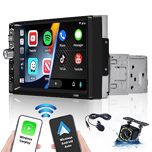 7 Zoll 1 Din Autoradio Bluetooth mit Android Auto Wireless Carplay Auto Radio Touch Display mit Mirror Link für Android/iOS FM Radio USB SWC TF Rückfahrkamera von Hikity