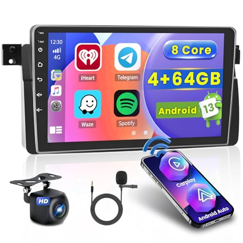 [8 Core 4+64GB] Android 13 Autoradio, für BMW Series 3 E46 1998-2006 Radio, CarPlay Android Auto Wireless, 9" Bildschrim Auto Radio, Bluetooth, GPS Navi WiFi DSP FM RDS SWC USB, Rückfahrkamera von Hikity
