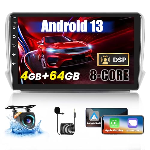 Hikity [8 core 4+64GB] Android 13 Autoradio, Wireless CarPlay Android Auto, für Peugeot 208/2008 2012-2018 Radio, Bildschrim 10", Bluetooth, Mirror Link, GPS WiFi DSP FM SWC USB von Hikity