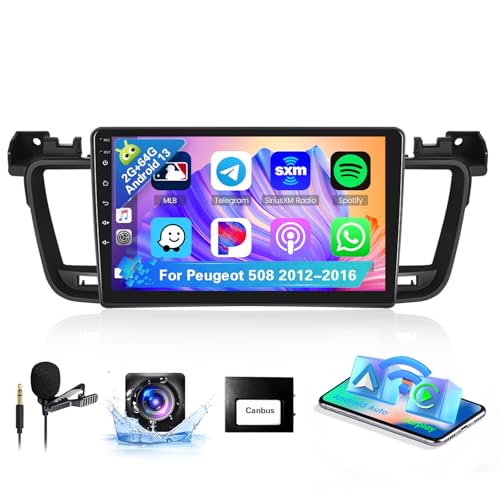 [8Cores 2G+64G] Hikity Autoradio Navi Für Peugeot 508 2012-2016 Android 13 Touch Display mit FM RDS 32EQ 59UI Wireless Carplay Android Auto 9Zoll Bildschirm GPS WiFi Bluetooth MIC Rückfahrkamera von Hikity