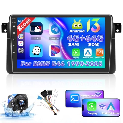 [8Cores 4G+64G] Hikity Autoradio Android 13 Für BMW 3er E46 1999-2005 9Zoll Touch Display Auto Radio mit 1280 * 720 Pixel 32EQ DSP FM RDS Wireless Carplay Android Auto GPS Navi WiFi Rückfahrkamera von Hikity
