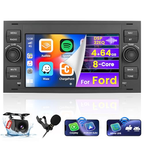 [8Cores 4G+64G] Hikity Autoradio Android 13 Für Ford Transit Focus Fiesta Mondeo S-Max 7'' Display Radio mit 1280 * 720 Pixel 32EQ FM RDS Wireless Carplay Android Auto GPS Navi Rückfahrkamera von Hikity