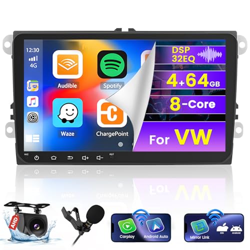 [8Cores 4G+64G] Hikity Autoradio Android 13 Für VW Golf 5 EOS Golf 6 Passat B6 Polo Caddy 9'' Touch Display Radio mit 1280*720 Pixel 32EQ FM RDS Wireless Carplay Android Auto GPS Navi Rückfahrkamera von Hikity