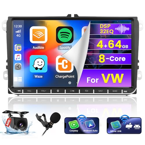 [8Cores 4G+64G] Hikity Autoradio Android 13 Für VW Golf 5 Passat B6 Golf 6 EOS Polo Jetta 9'' Touch Display Radio mit 1280*720 Pixel 32EQ FM RDS Wireless Carplay Android Auto GPS Navi Rückfahrkamera von Hikity