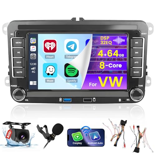 [8Cores 4G+64G] Hikity Autoradio Android 13 Für VW Golf 5 V Golf 6 Passat EOS Polo Jetta 7'' Touch Display Radio mit 1280 * 720 Pixel 32EQ FM RDS Wireless Carplay Android Auto GPS Navi Rückfahrkamera von Hikity
