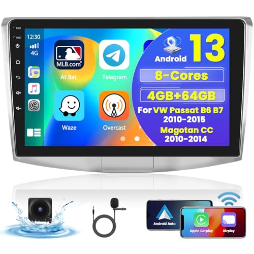 [8Cores 4G+64G] Hikity Autoradio Android 13 Für VW Passat B6 B7 2010-2015 10Zoll Touch Display Auto Radio mit 1280*720 Pixel 32EQ FM RDS Wireless Carplay Android Auto GPS Navi WFI MIC Rückfahrkamera von Hikity
