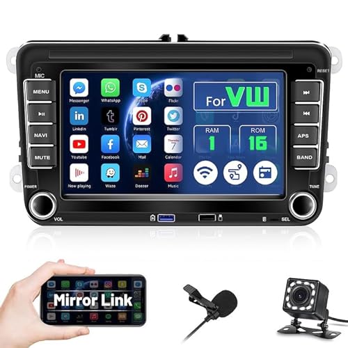 Android 13 Autoradio Für VW Golf 5 6 Polo T5 Tiguan Caddy Skoda Passat B6 B7 Touran 7Zoll Auto Radio Stereo 2Din mit Bluetooth Freisprecheinrichtung Navi GPS FM USB WiFi Mirror Link Rückfahrkamera von Hikity