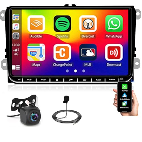 Android 13 Carplay Wireless Autoradio mit Navi für VW Golf 5 6 Polo Skoda Passat Wireless Android Auto Radio mit 9 Zoll Touch Display Bluetooth Auto Radio mit WiFi FM/RDS Mikrofon+Rückfahrkamera von Hikity