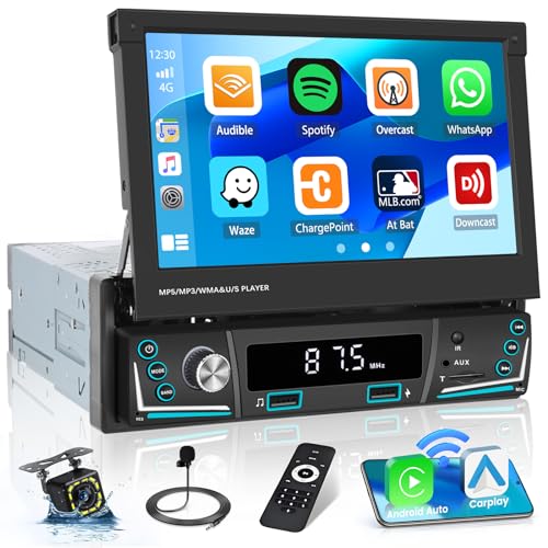 Autoradio 1 Din Wireless Apple Carplay und Android Auto 7 Zoll Touch Display Autoradio Bluetooth 1 Din FM/AM USB AUX TF Radio mit Rückfahrkamera von Hikity