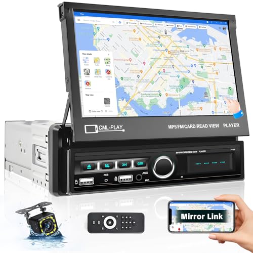 Autoradio 1 Din mit 7 Zoll Motorisiertem Bildschirm, Hikity Autoradio Bluetooth mit USB/SWC/FM Radio/AUX/TF Auto Radio Touch Display mit Mirror Link + Rückfahrkamera von Hikity