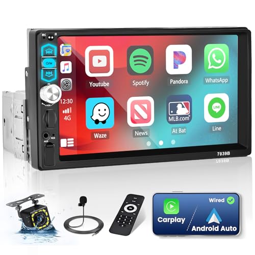 Hikity Autoradio 1Din Apple CarPlay Android Auto mit 7 Zoll Bildschirm Radio Auto Touch Display mit Bluetooth Mirror Link FM USB AUX RüCkfahrkamera Mikrofon Fernsteuerung von Hikity