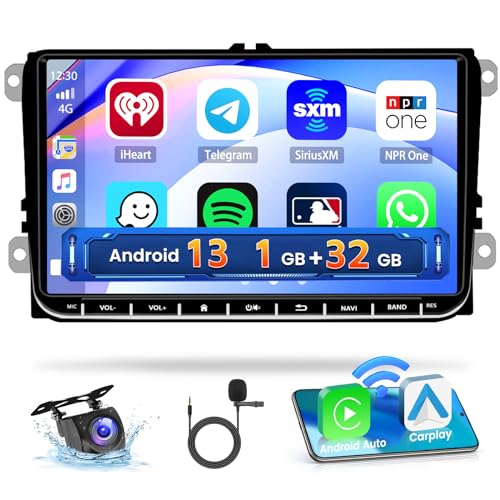 Autoradio Android 2Din Carplay für VW Golf 5 6 Seat Polo Passat, 9 Zoll Wireless Android Auto Radio mit Bildschirm Touch Display GPS Navi WiFi FM RDS SWC Rückfahrkamera von Hikity