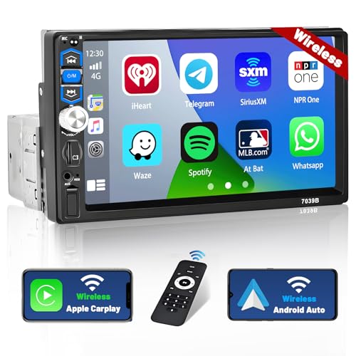 Autoradio Wireless Apple CarPlay Android Auto 1 Din Radio mit Bildschirm 7 Zoll Touch Display Auto Radio mit Bluetooth Freisprecheinrichtung FM USB AUX TF Rückfahrkamera von Hikity
