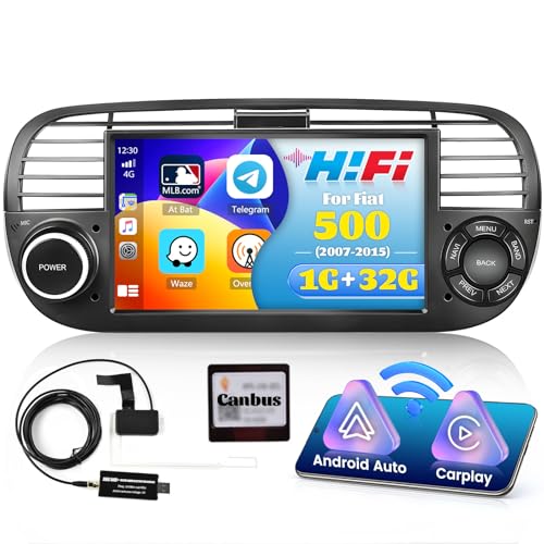 DAB+ Android Autoradio für FIAT 500 2007-2015, Hikity 7" Wireless CarPlay Touchscreeen Autoradio mit Navi Bildschirm Bluetooth Wireless Android Auto HiFi RDS WiFi Canbus DAB von Hikity