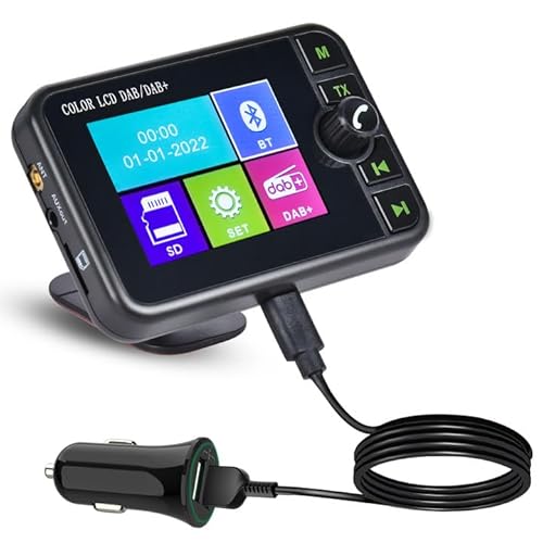 DAB+Digital Radio Adapter für Autoradio Bluetooth-Freisprecheinrichtung, 2,4 Zoll LCD Display, FM-Transmitter, BT-Musik, AUX-Schnittstelle von Hikity
