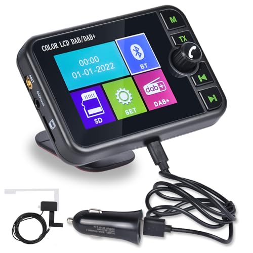 DAB+Digital Radio Adapter für Autoradio Bluetooth-Freisprecheinrichtung, 2,4 Zoll LCD Display, FM-Transmitter, BT-Musik, AUX-Schnittstelle von Hikity