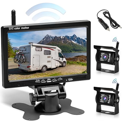 Dual Wireless Digital Rückfahrkamera with 7 Zoll LCD Monitor Bildschirm Kit, wasserdichte Nachtsicht Backup Kamera für LKW, Camper, Wohnmobile, Anhänger, Van mit Zigarettenanzünderstecker Dual Wireless Digital Rückfahrkamera with 7 Zoll LCD Monitor Bildschirm Kit, wasserdichte Nachtsicht Backup Kamera für LKW, Camper, Wohnmobile, Anhänger, Van mit Zigarettenanzünderstecker von Hikity