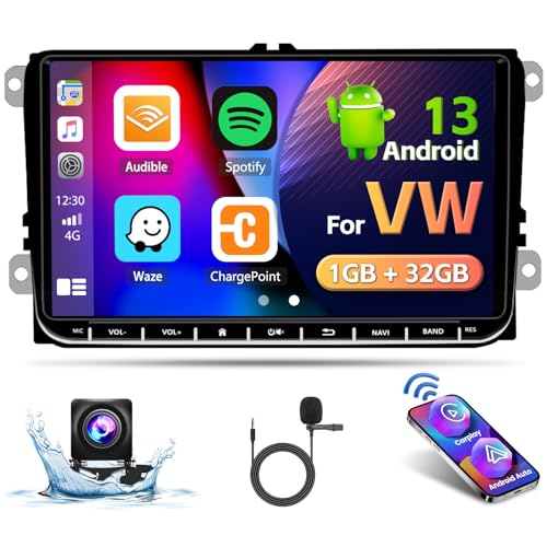 Hikity 1+32GB Android 13 Autoradio für VW Golf 5 Passat Polo Tiguan Touran mit Navi Wireless Apple Carplay Android Auo, 9 Zoll Bildschirm mit Bluetooth AHD Rückfahrkamera Mikrofon RDS FM SWC WiFi HiFi von Hikity
