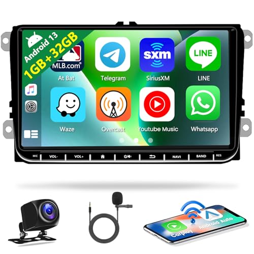 Hikity 1+32GB Android 13 Autoradio für VW Golf 5 Passat Polo Tiguan Touran mit Navi Wireless Apple Carplay Android Auo, 9 Zoll Bildschirm mit Bluetooth AHD Rückfahrkamera Mikrofon RDS FM SWC WiFi HiFi von Hikity