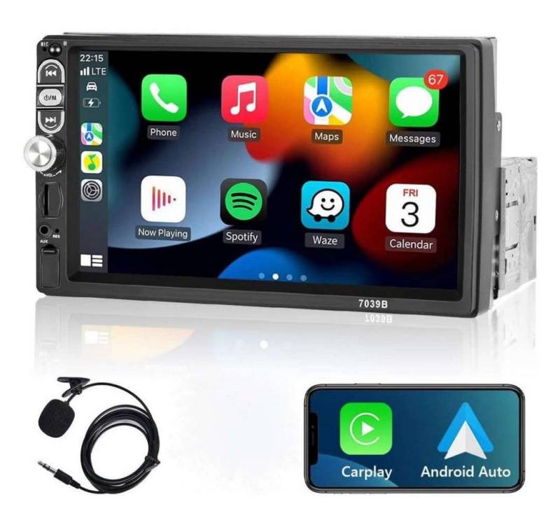 PODOFO 1 DIN Autoradio mit Carplay/Android 7" Touch Bluetooth FM Mirror Link Autoradio (Android Auto, Apple CarPlay, Eingebautes Bluetooth, GPS-Navigation) von PODOFO