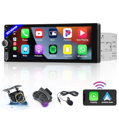 Hikity 1 Din Autoradio Bluetooth mit Bildschirm, 6,86" Touchscreen Car Radio mit Wireless Apple CarPlay und Wireless Android Auto, FM Radio, USB, SWC, Mic, Rückfahrkamera von Hikity