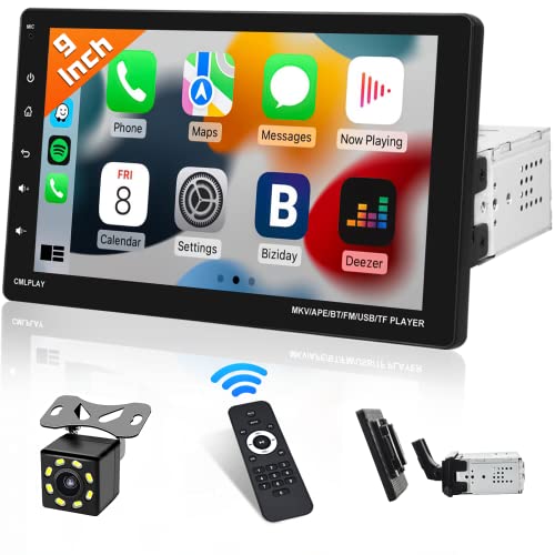 Hikity 1 Din Autoradio mit 9 Zoll Abnehmbares Bildschirm mit Carplay und Android Auto 1080P HD Touchscreen Autoradio Bluetooth Unterstützen MirrorLink FM SWC USB AUX+Rückfahrkamera von Hikity