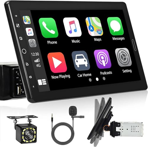 Hikity 1 Din Autoradio mit Abnehmbares Bildschirm Carplay Android Auto, 10,1 Zoll Abnehmbarem Touchscreen Autoradio Bluetooth mit Rückfahrkamera Unterstützung FM SWC USB SD AUX Mirrorlink von Hikity