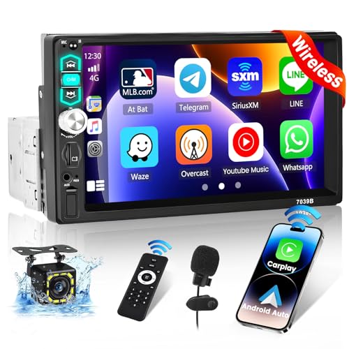 Hikity 1 Din Autoradio mit Wireless Carplay Android Auto 7 Zoll Touch Display Radio mit Bluetooth Freisprecheinrichtung FM Radio mit USB/AUX+Rückfahrkamera Hikity 1 Din Autoradio mit Wireless Carplay Android Auto 7 Zoll Touch Display Radio mit Bluetooth Freisprecheinrichtung FM Radio mit USB/AUX+Rückfahrkamera von Hikity