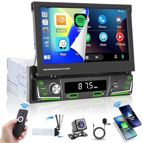 Hikity 1 Din Touchscreen Autoradio, Carplay Android Auto Wireless, 7 Zoll Ausfahrbarem Bildchirm Auto Radio Bluetooth mit Knöpfe FM USB AUX SWC Mirror Link Mic Rückfahrkamera Hikity 1 Din Touchscreen Autoradio, Carplay Android Auto Wireless, 7 Zoll Ausfahrbarem Bildchirm Auto Radio Bluetooth mit Knöpfe FM USB AUX SWC Mirror Link Mic Rückfahrkamera von Hikity