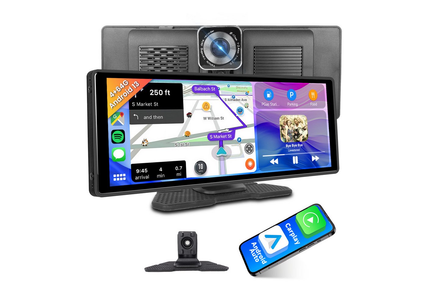 Hikity 10,26 Zoll Auto-Radio mit CarPlay Android Auto Bluetooth GPS WiFi FM Navigationsgerät (weltweit, Android 13 Version) von Hikity