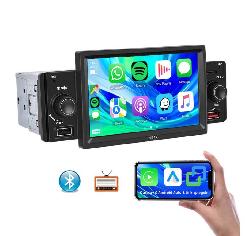 Hikity 5'' Touchscreen Auto Mp5 Player mit kabelgebundenem Carplay Autoradio (Kabelgebundenes Carplay & Android Auto, FM, Bluetooth, Steuerung über das Lenkrad, Mirro link) von Hikity