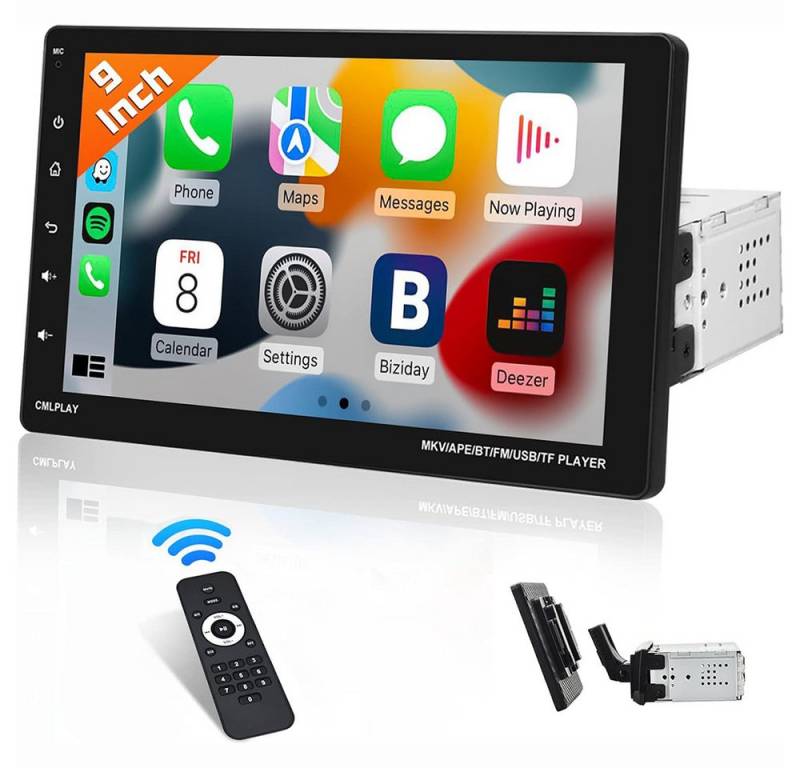 Hikity 1Din 9" Touchscreen Abnehmbarer Bildschirm MP5 Player Carplay Android Autoradio (FM Radio, Spiegel Link Bluetooth) von Hikity
