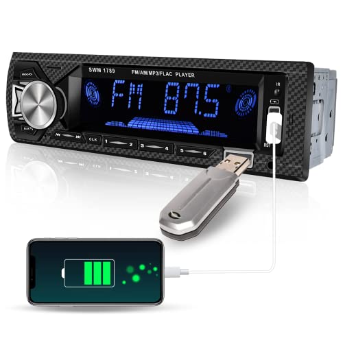 Hikity 1Din Autoradio mit Bluetooth Freisprecheinrichtung, Dualer BT Anschluss, MP3/FM Player mit SD/AUX/2USB und Fernbedienung/7 Farben, 4x60W Verstärker von Hikity