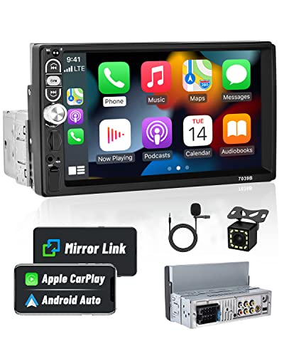 Hikity 1Din CarPlay Autoradio Android für Auto mit 7" Bildschirm, Touch Display mit Bluetooth USB AUX FM Radio Unterstützung Mirror Link Lenkradsteuerung+Rückfahrkamera von Hikity