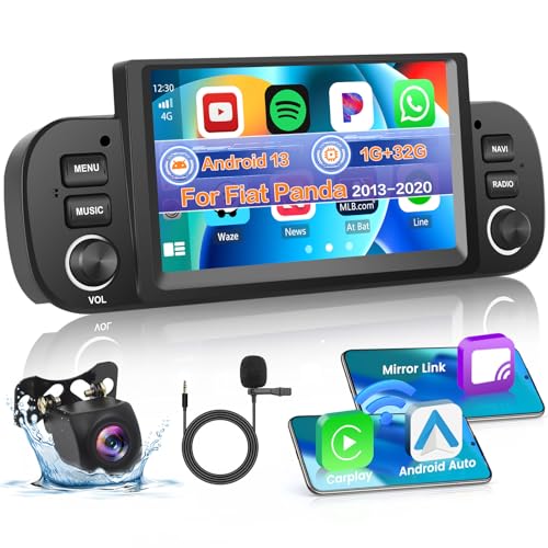 Hikity 1G 32G Android 13 Carplay Autoradio Wireless mit Navi Für Fiat Panda 2013-2020 6.2Zoll Touchscreen Auto Stereo Radio mit Bluetooth-Freisprecheinrichtung Android Auto WiFi USB RDS Rückfahrkamera von Hikity