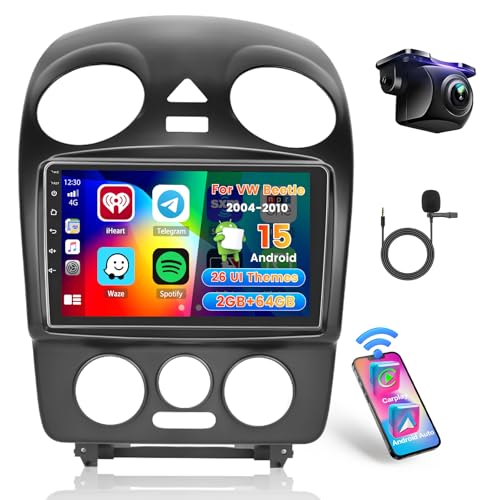 Hikity 2+64G Android 13 Autoradio Für VW Beetle 2004-2010 mit Wireless Carplay Android Auto, 9 Zoll Touchscreen Android Radio mit Bluetooth GPS WiFi EQ FM RDS Mirror Link SWC MIC Rückfahrkamera von Hikity