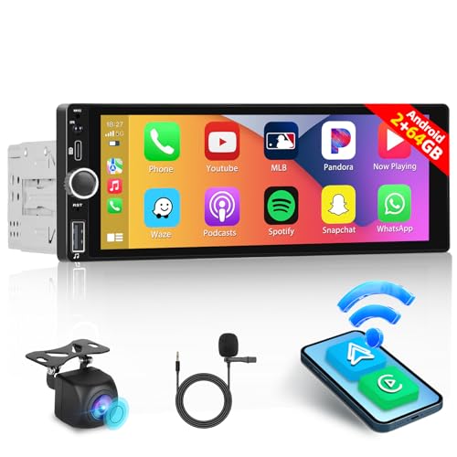 Hikity 2+64GB 1 Din Android Autoradio mit Navi Wireless Apple CarPlay und Wireless Android Auto, 6,86" Auto Radio Touch Display mit RDS FM Radio GPS WiFi Mic Rückfahrkamera von Hikity