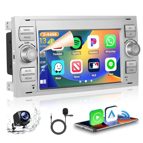 Hikity 2+64GB Android 13 Autoradio, Wireless CarPlay Android Auto, für Ford Transit Fiesta Focus Galaxy Mondeo Fusion Kuga C-Max S-Max Radio, Bluetooth 7" Bildschrim mit GPS WiFi Rückfahrkamera(White) von Hikity