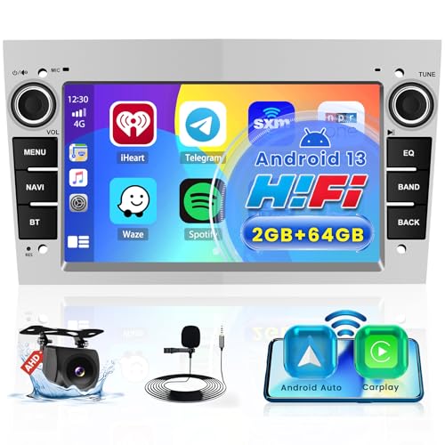 Hikity 2+64GB Android 13 Autoradio 2 Din für Opel Corsa Astra Antara Vectra mit Wireless Apple Carplay 7 Zoll Touchscreen Bluetooth mit Navi HiFi WiFi SWC Android Auto FM RDS Radio Rückfahrkamera von Hikity