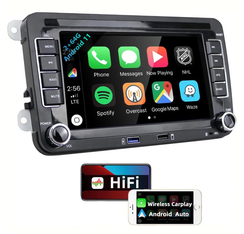 Hikity 2 DIN 7 Touchscreen für VW Golf Polo Seat Skoda mit GPS Mirror Link Autoradio (Bluetooth/HiFi/Wifi, Kabelloses Apple Carplay/Auto)" von Hikity