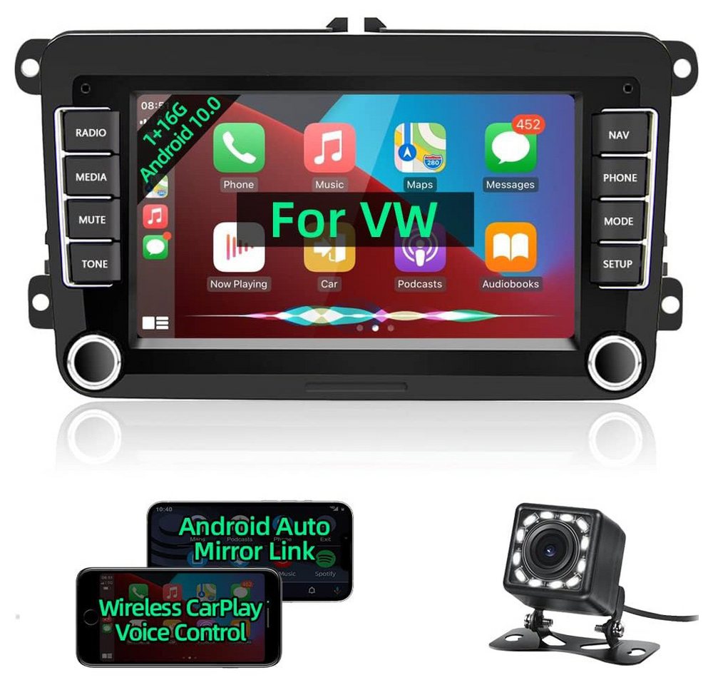 Hikity 2 DIN 7 Zoll Stereoton mit Rückfahrkamera für VW Golf 5/6 Passat B6 Autoradio (Navigation GPS/WiFi, RDS/FM-Radio) von Hikity