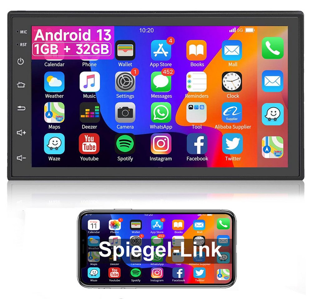 Hikity 2 DIN 9 Zoll Touchscreen 1GB + 32GB mit GPS Navigation Mirror Link Autoradio (MP5-Autoabspielgerät, Unterstützung Rückfahrkamera, Subwoofer, Verstärker) von Hikity