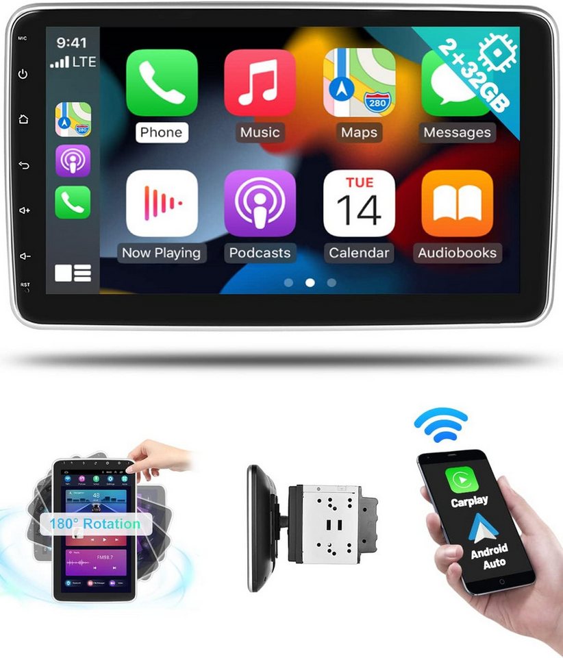 Hikity 2 DIN Android 10 Bildschirm Vertikal gedrehter Touchscreen mit Kamera Autoradio (2GB + 32GB, Die Navigationsfunktion)" von Hikity