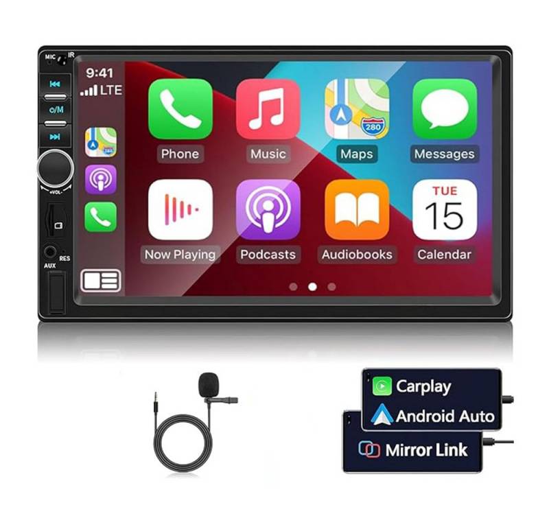 Hikity 2 DIN mit Apple Carplay Android Auto 7 Zoll HD Touchscreen Autoradio (FM Radio) von Hikity