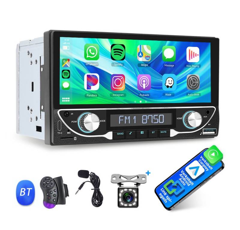 Hikity 2DIN 6.86" HD Touchscreen Universal Auto MP5 Player Autoradio (FM, bluetooth, Spiegel Link, Steuerung über das Lenkrad, Unterstützung TF/USB Rückfahrkamera, carplay&android auto) von Hikity