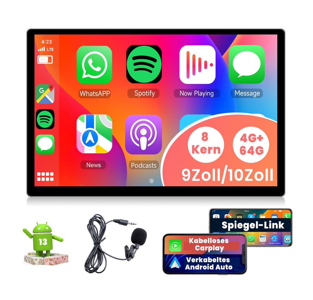 Hikity 2Din 13.1'' Android 13.0 universal Car Multimedia Player 8-core 4+64G Autoradio (GPS, Carplay&Andorid auto, mirro link, DSP, WIFI&4G, Bluetooth, FM/AM/RDS radio, 2K Touchscreen HD) von Hikity