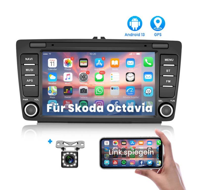 Hikity 2Din 8'' Android 13.0 Auto-Spieler für Skoda Octavia Autoradio (GPS, WIFI, Bluetooth, Mirro link) von Hikity