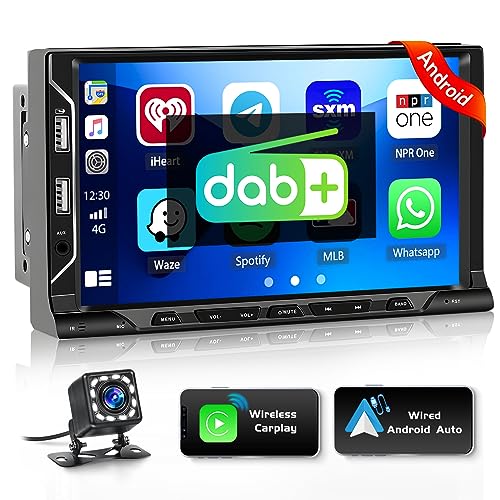 Hikity 2Din Android Autoradio Eingebautes DAB+ und CarPlay Android Auto, 7" Autoradio mit Navi Auto Radio Touch Display mit Mirror Link FM/AM Radio, 6 USB Port, WiFi, Rückfahrkamera, SWC von Hikity
