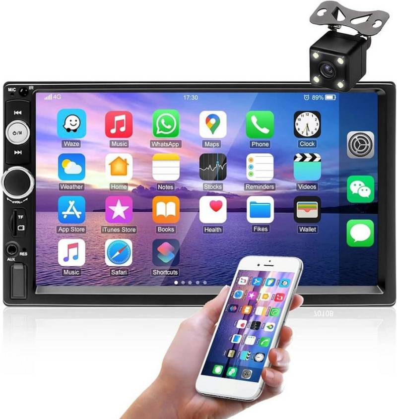 Hikity 2 Din Autoradio Bluetooth 7" Bildschirm Touchscreen mit Fernsteuerung Autoradio (Bluetooth/AUX/TF, Android/iphone-Spiegel-Link) von Hikity